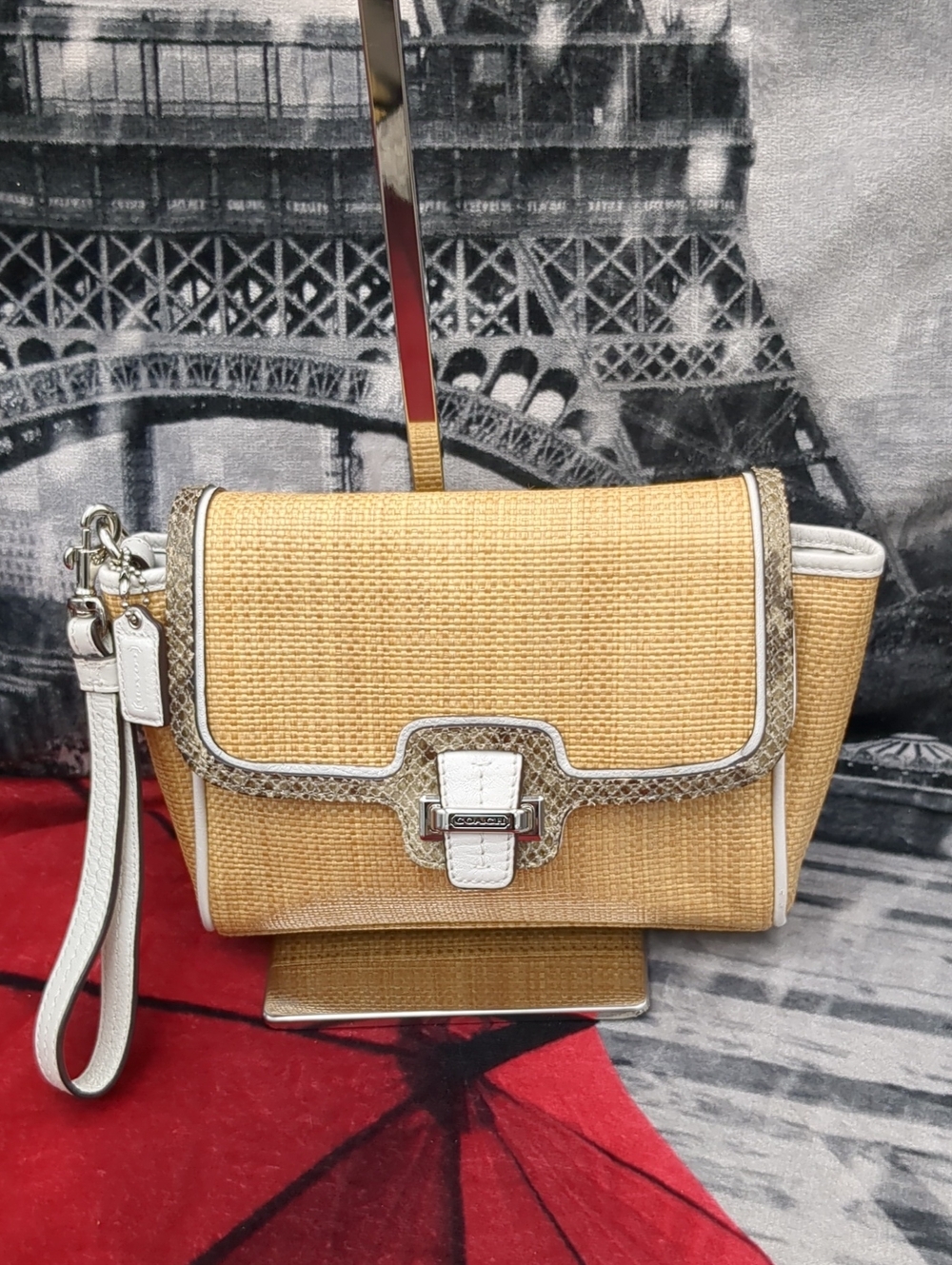 Coach Taylor City Natural Straw Python Leather Clutch Wristlet